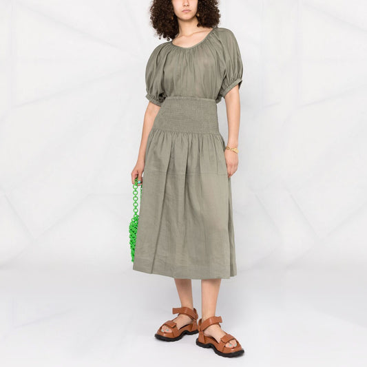 Joseph "Senzo" Smocked Waist Ramie Skirt in "Argil", size 42 (fits Medium)