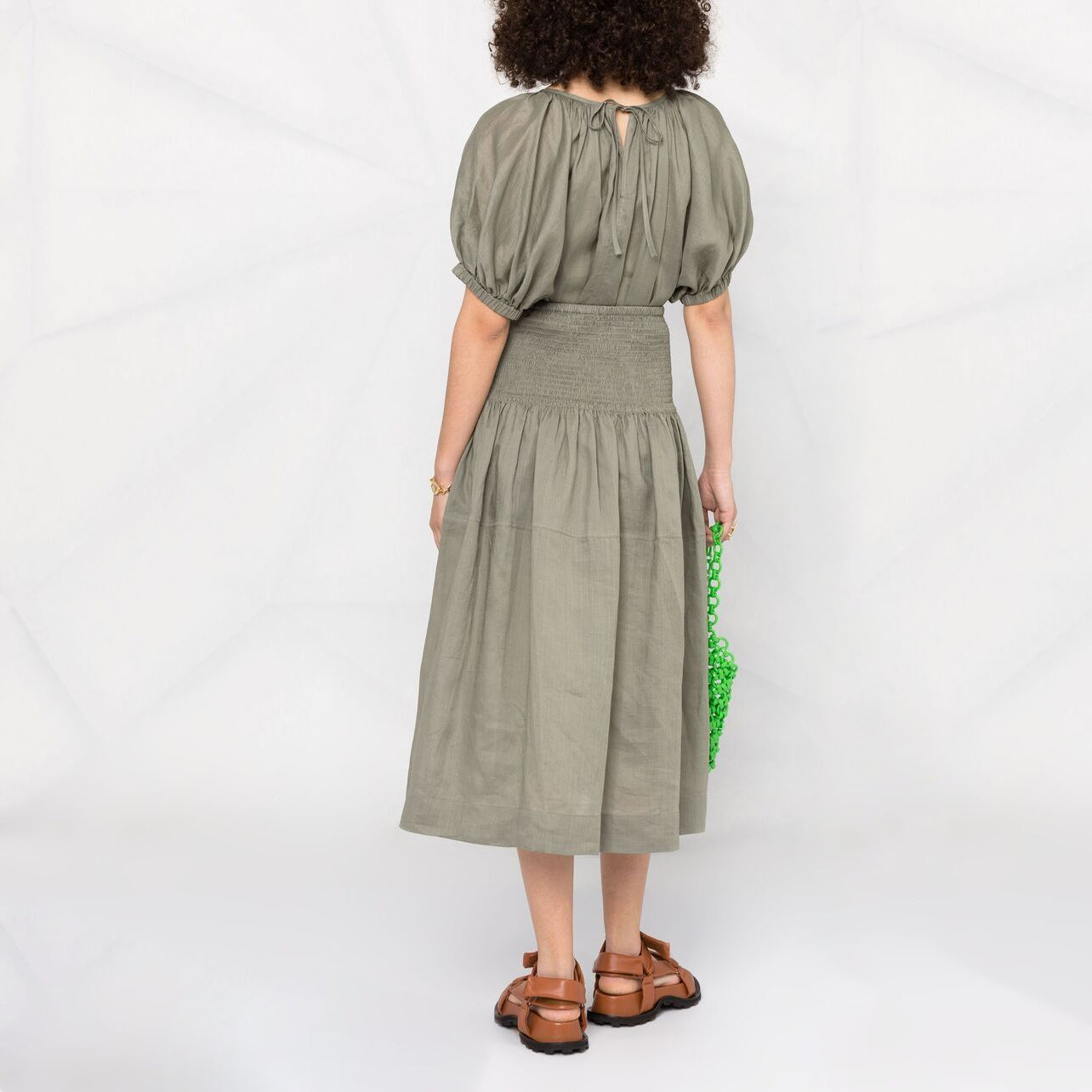 Joseph "Senzo" Smocked Waist Ramie Skirt in "Argil", size 42 (fits Medium)