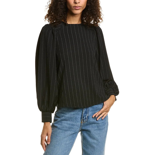 Blouse noire à manches longues rayée Ganni, taille 36