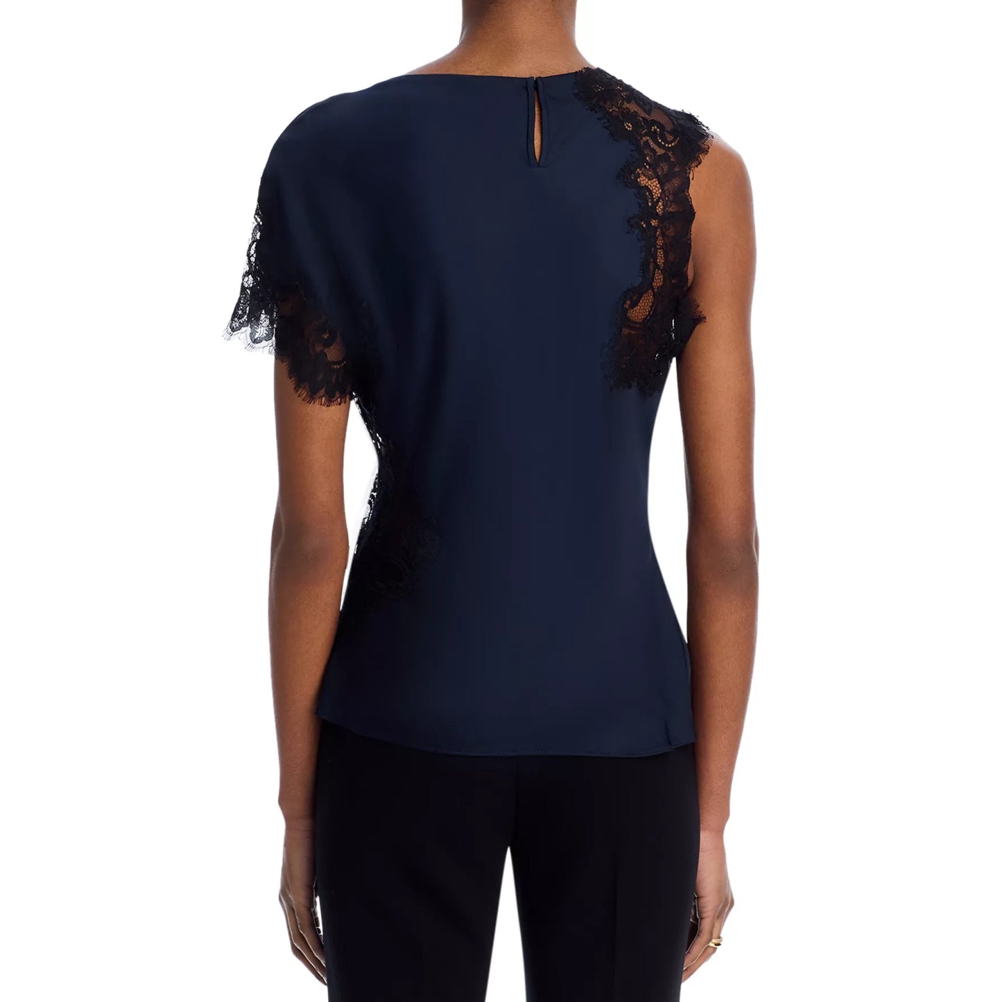 A.L.C. "Alessia" Lace and Satin Top in Black/Navy, size 4.