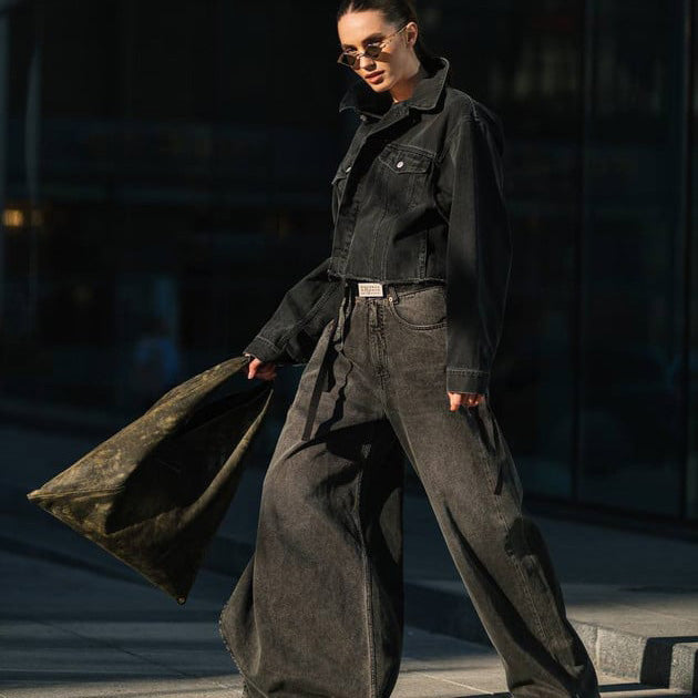 MM6 Maison Margiela Cropped Denim Jacket in Black, size 36