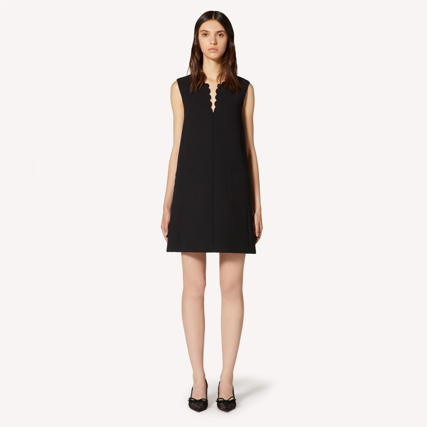 RED Valentino Black Scalloped Trim Dress, size 38IT/2US