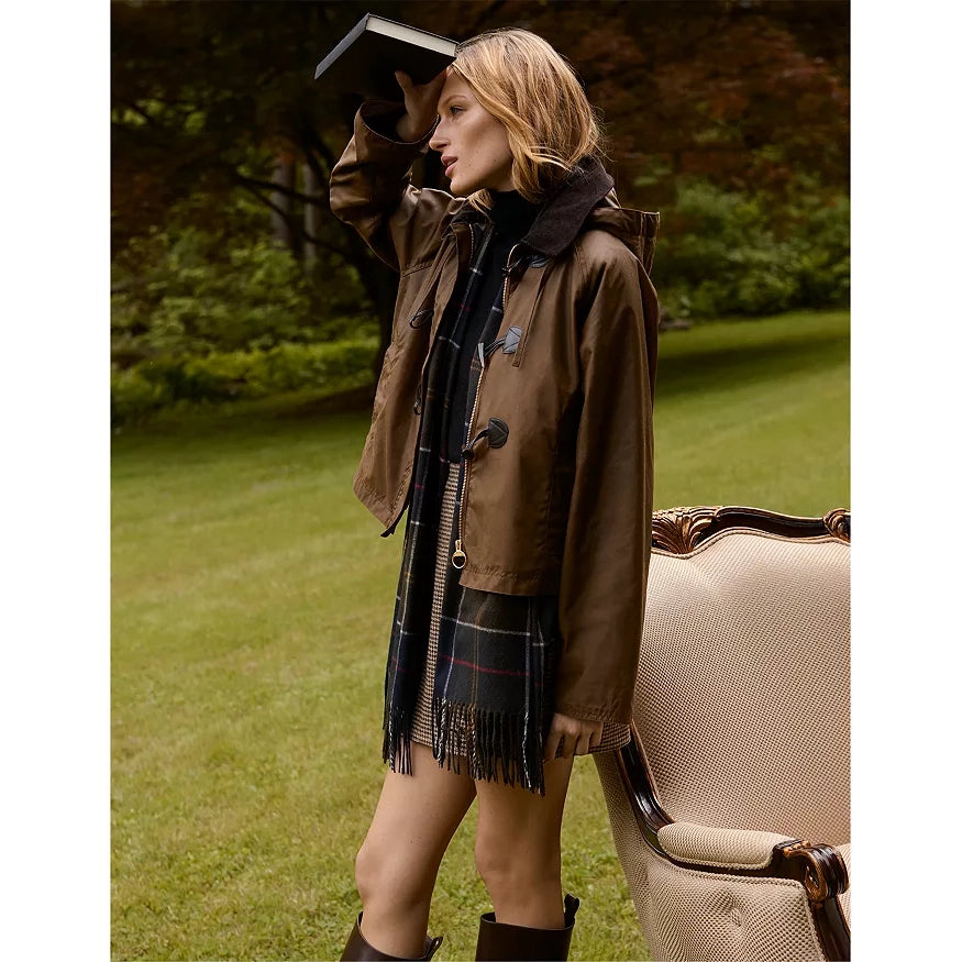 Barbour "Myla" Waxed Duffle Jacket in Brown, size 4US/8UK