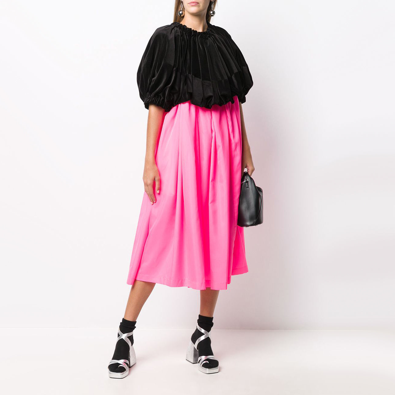 Comme des Garcons Black and Neon Pink Bubble Dress, size Large