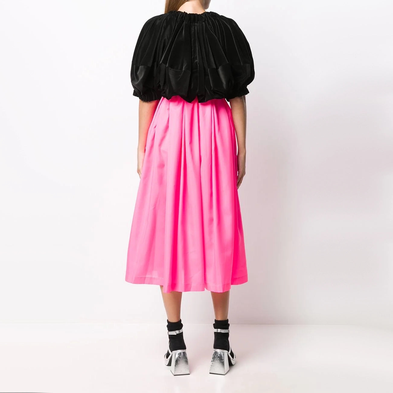 Comme des Garcons Black and Neon Pink Bubble Dress, size Large