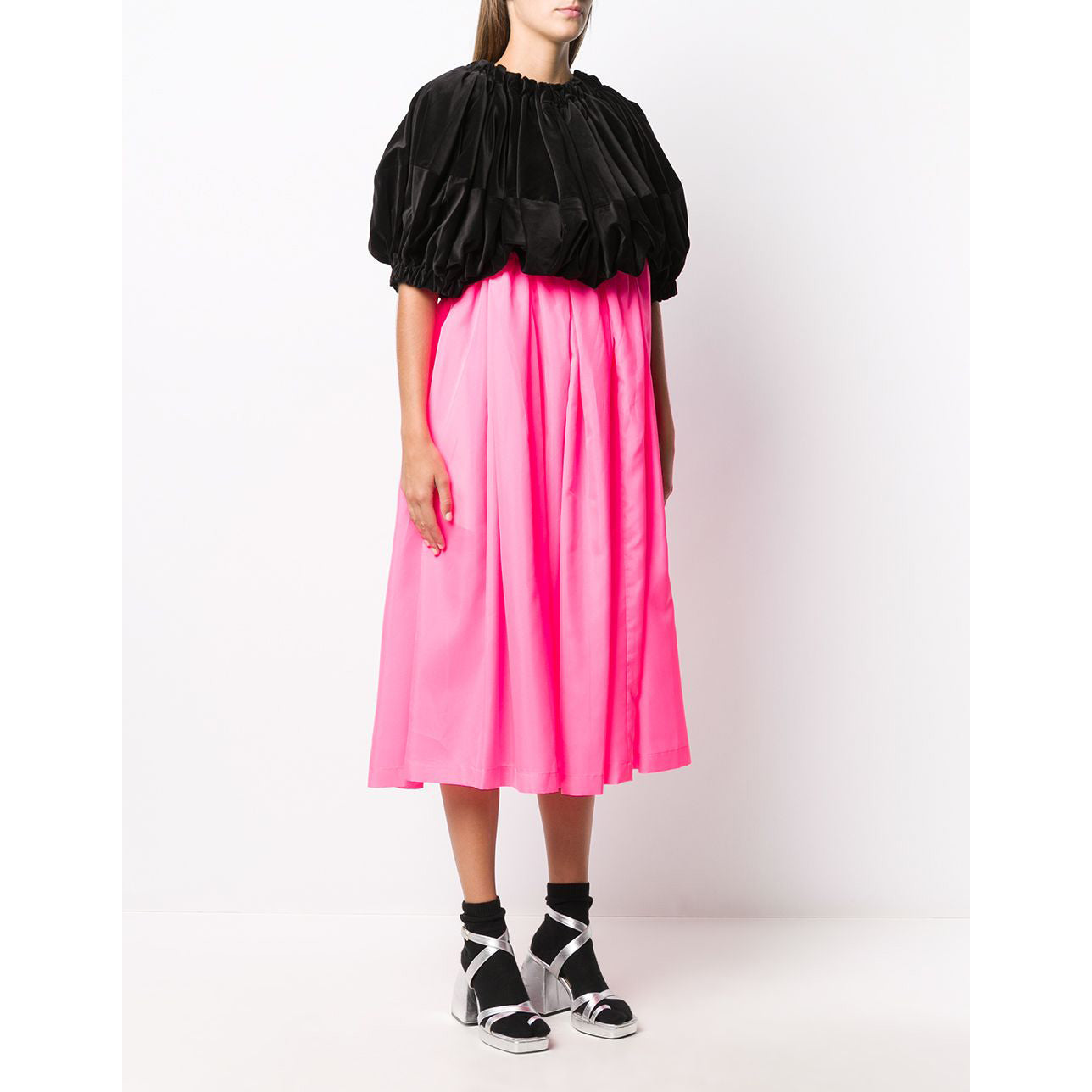 Comme des Garcons Black and Neon Pink Bubble Dress, size Large