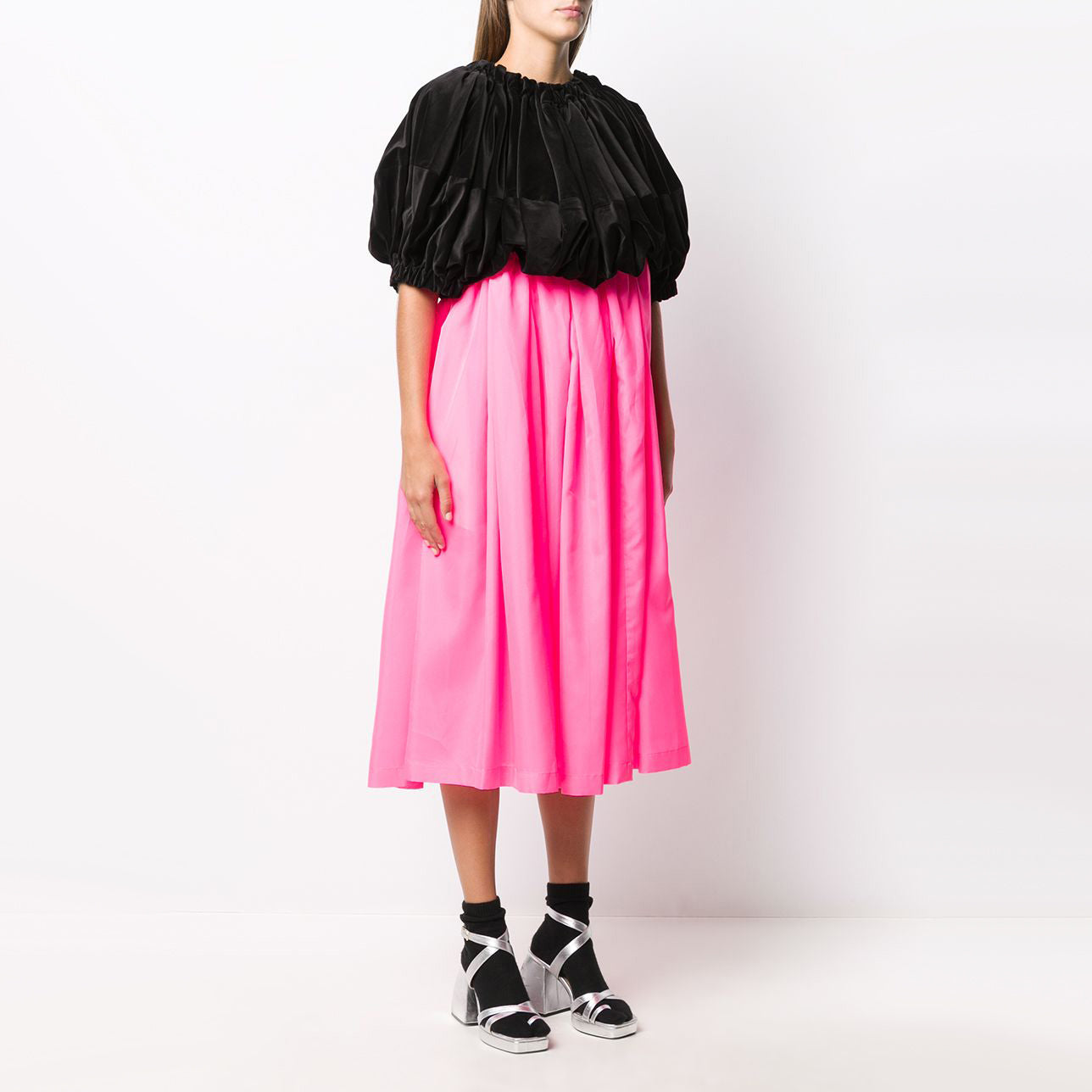 Comme des Garcons Black and Neon Pink Bubble Dress, size Large