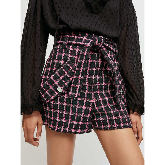 Maje "Trite" Checked Shorts in Black/Pink, size 38