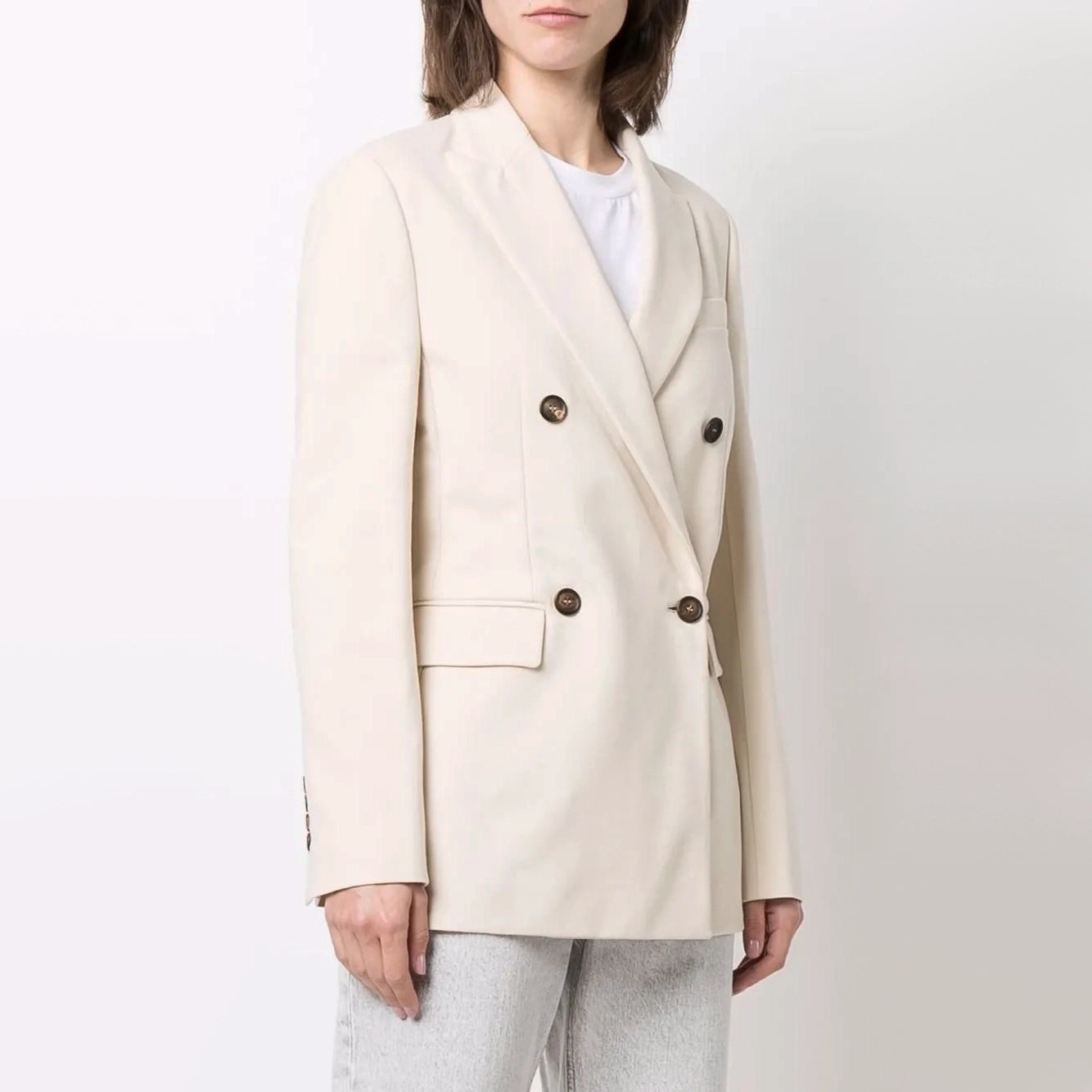 Brunello Cucinelli Cotton Blend Blazer in Ivory, size 42