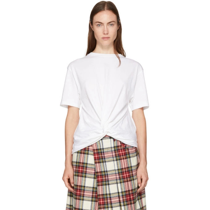 R13 Twist Front Tee Shirt in White, size Medium