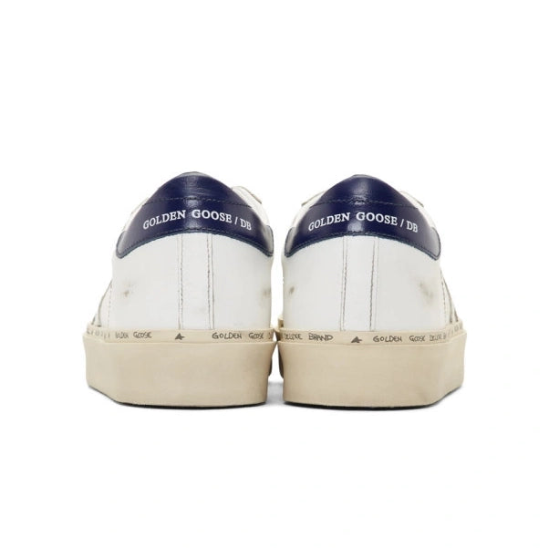 Golden Goose Hi-Star Sneaker in White w Navy Patch, size 36