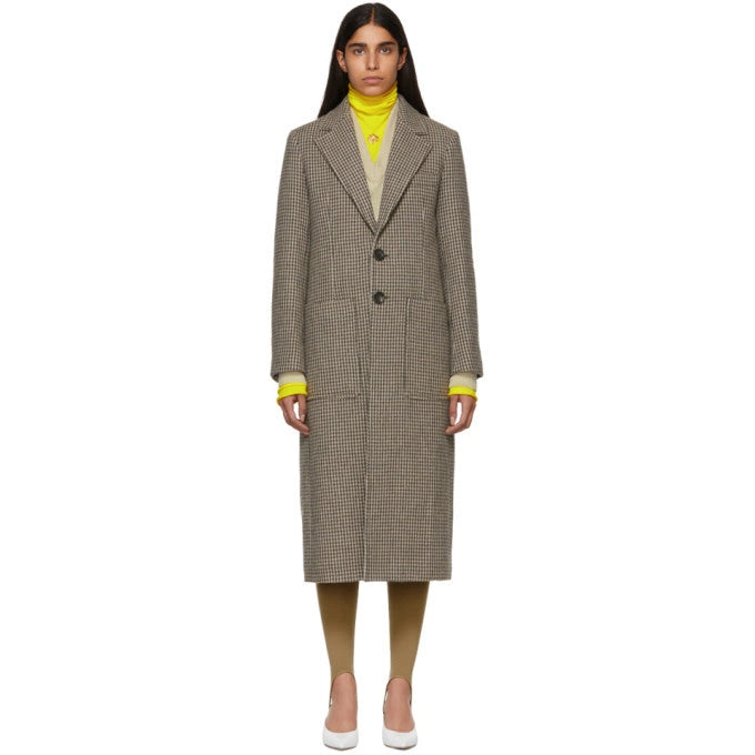 Joseph "Marko" Houndstooth Coat in Taupe/Brown/Grey, size 36