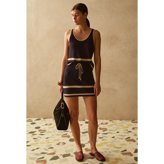 Sancia Australia Knit Skirt and Tank Set in Navy/Ivory Stripe, size S/M
