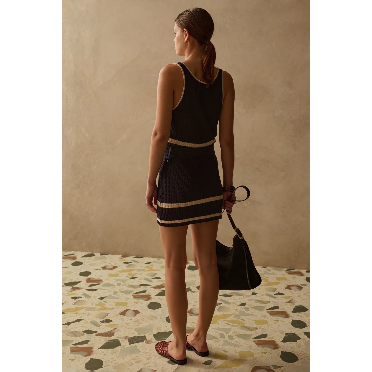 Sancia Australia Knit Skirt and Tank Set in Navy/Ivory Stripe, size S/M