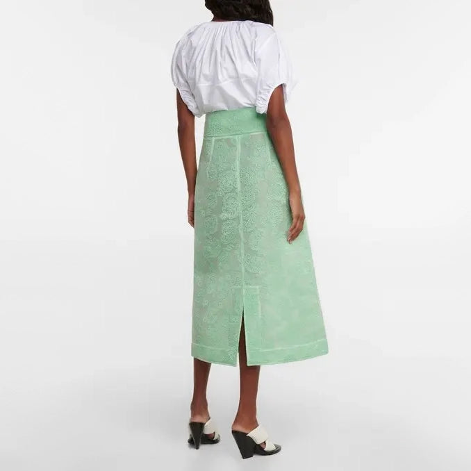 Jil Sander Paisley Mesh Jacquard Skirt in Light Green, size 36 (fits US 2/4)