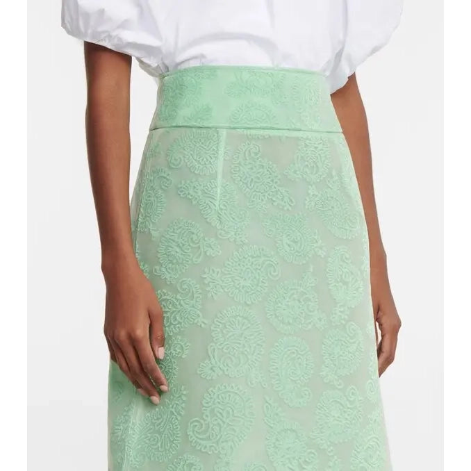 Jil Sander Paisley Mesh Jacquard Skirt in Light Green, size 36 (fits US 2/4)
