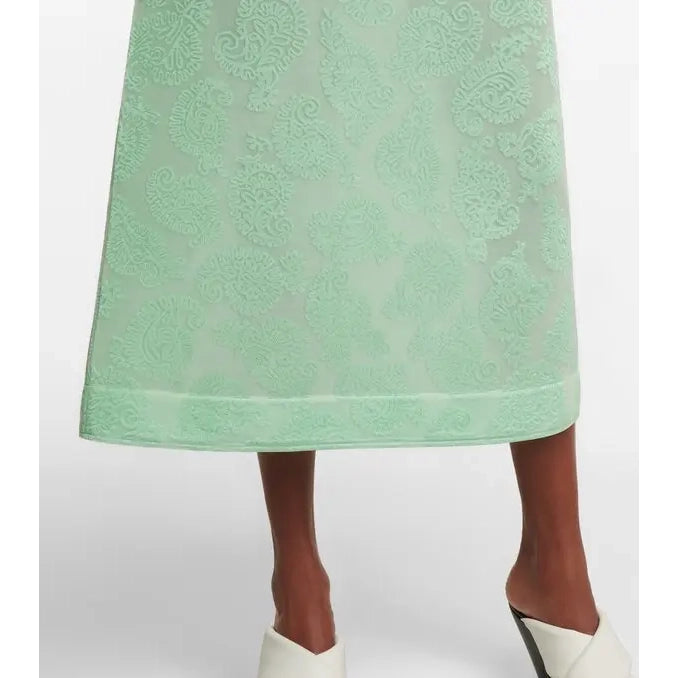 Jil Sander Paisley Mesh Jacquard Skirt in Light Green, size 36 (fits US 2/4)