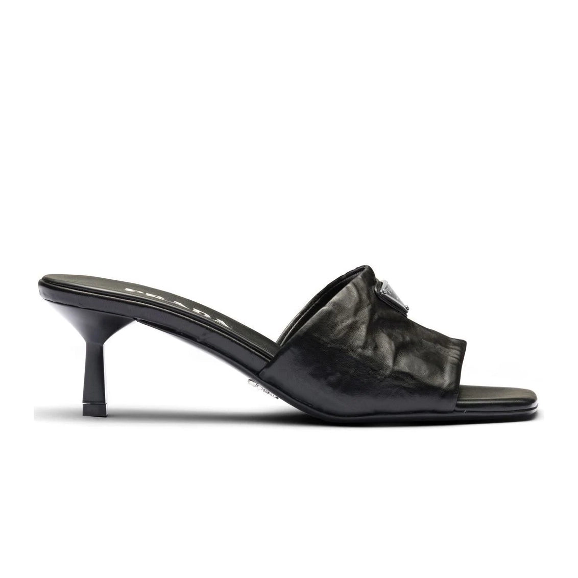 Prada Triangle Logo Mules in Black, size 41