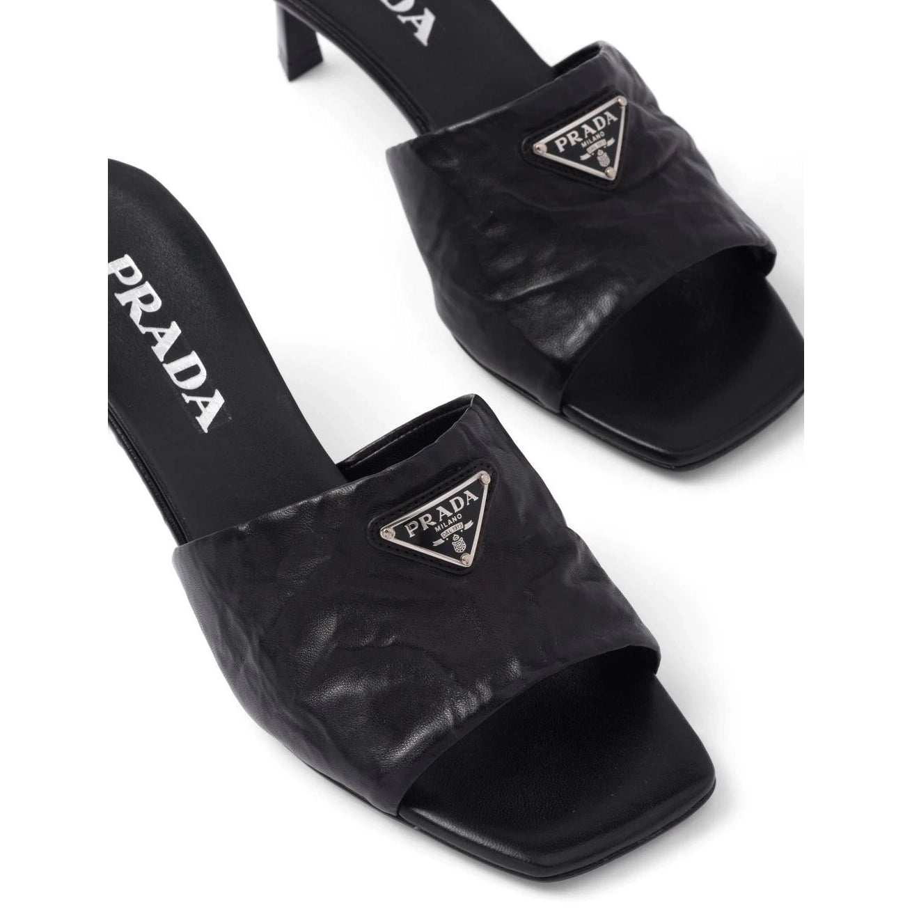 Prada Triangle Logo Mules in Black, size 41