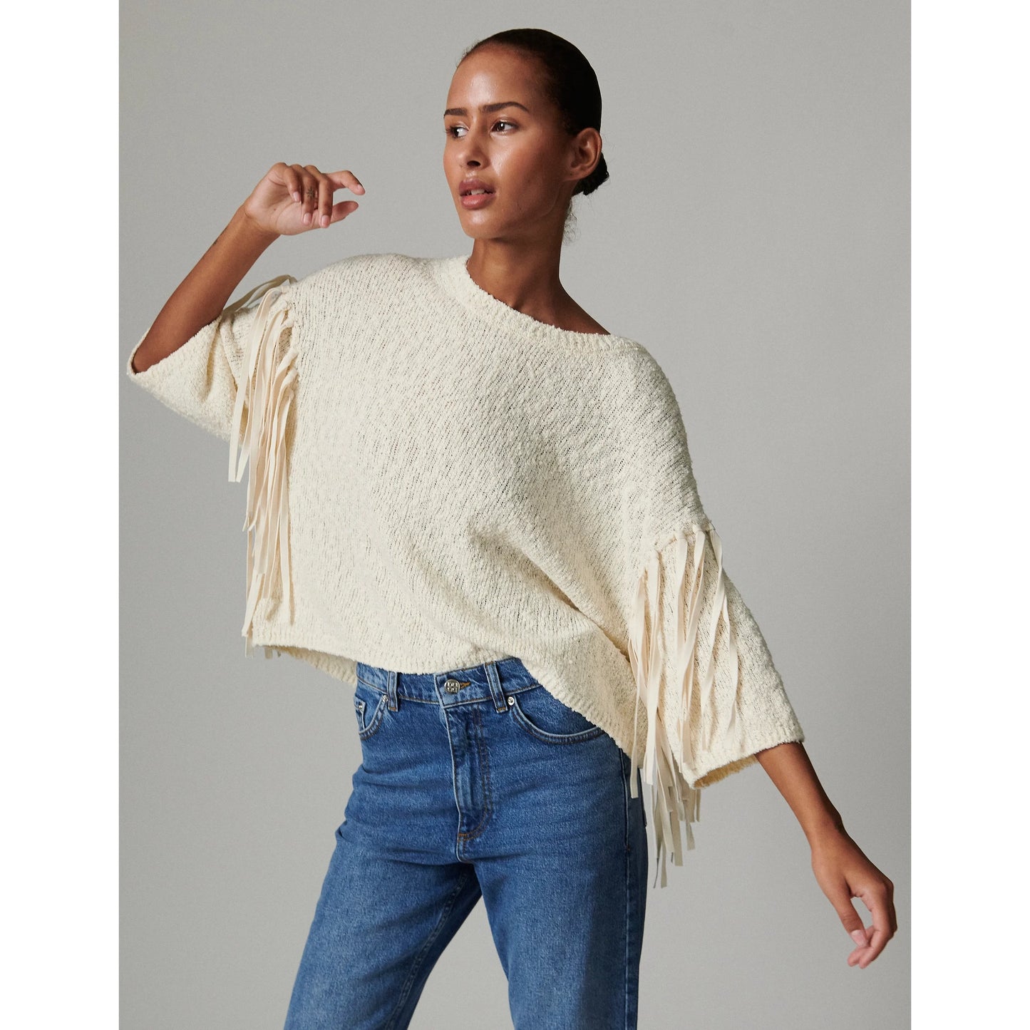 DAY Birger et Mikkelsen "Baptiste" Knit with Fringe in Ivory, size XS