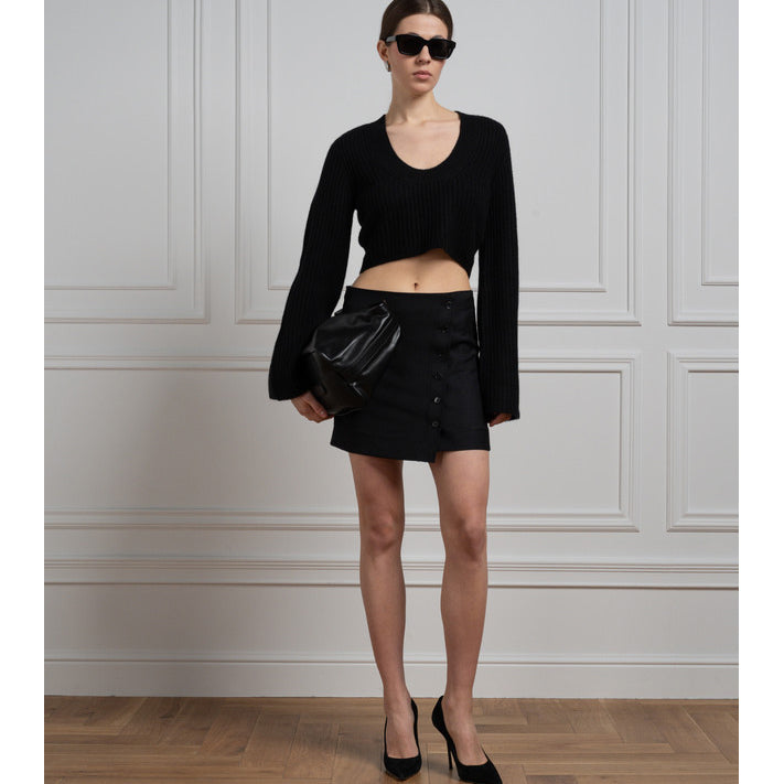 Loulou Studio "Chante" Cropped Cashmere Sweater in Black, size Large