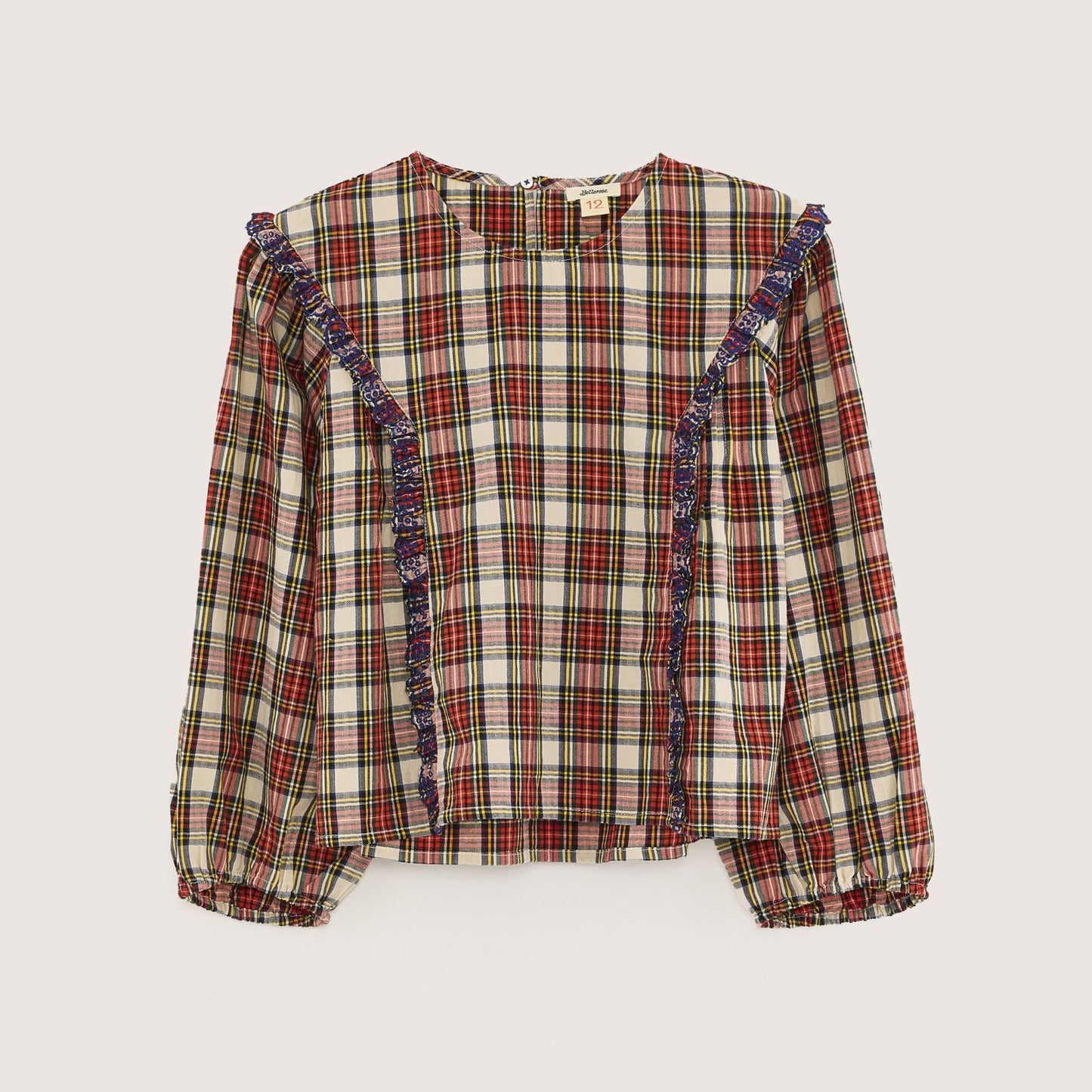 ** KIDS ** Bellerose "Himpi" Red Plaid Shirt with Ruffles, size 12 years