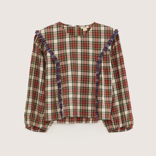 ** KIDS ** Bellerose "Himpi" Red Plaid Shirt with Ruffles, size 12 years