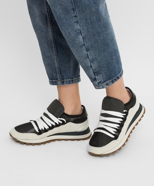 Brunello Cucinelli Suede Combo Sneakers, size 39