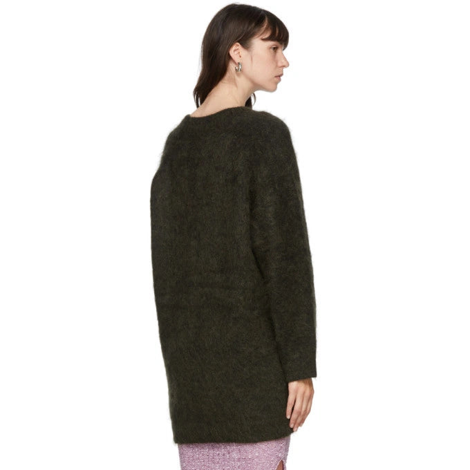 ACNE Wool/Mohair Long Cardigan in Green Olive, Size S/M (fits oversize)