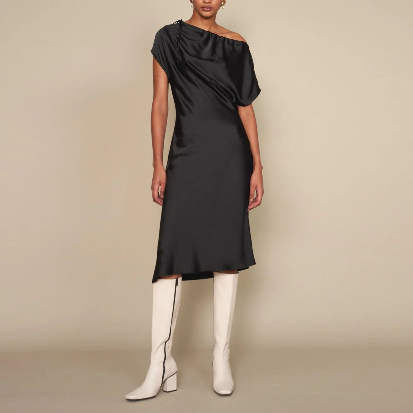 Kallmeyer Satin Bias Drawstring Dress in Black, size 4