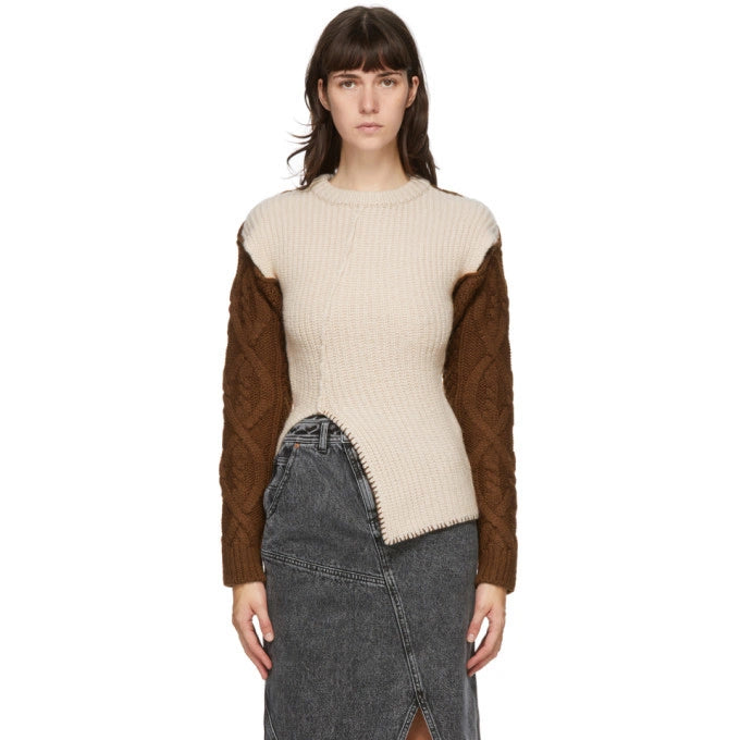Andersson Bell "Mollyna" Contrast Knit Sweater in Beige/Brown, size Large (fits like a Medium)