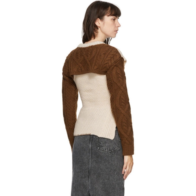 Andersson Bell "Mollyna" Contrast Knit Sweater in Beige/Brown, size Large (fits like a Medium)