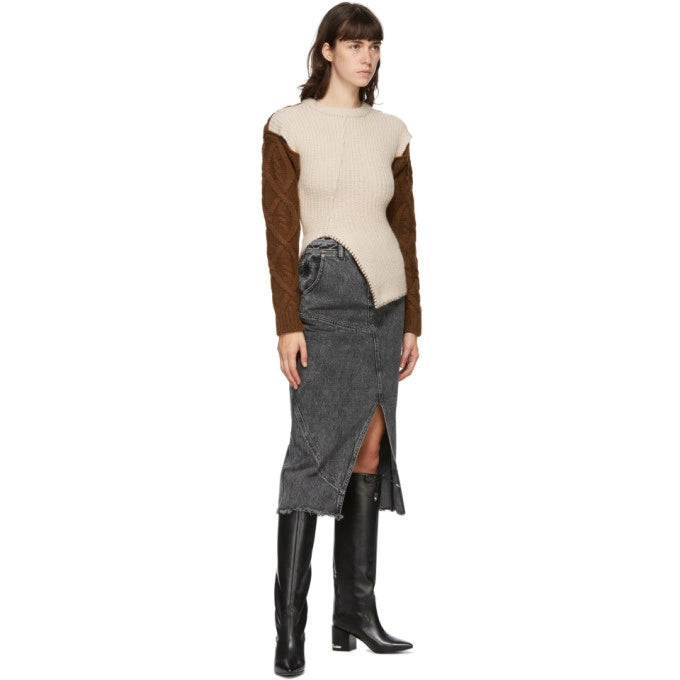 Andersson Bell "Mollyna" Contrast Knit Sweater in Beige/Brown, size Large (fits like a Medium)