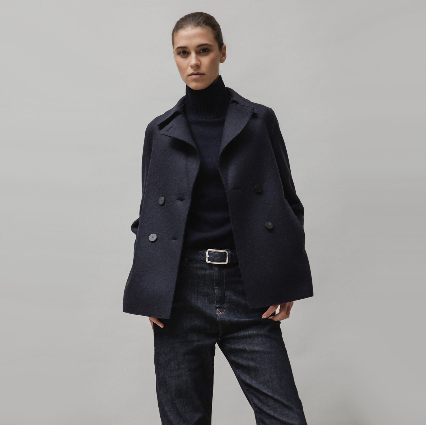 Harris Wharf Pressed Wool Pea Coat in Navy, size 48IT (fits like 10 ish?)
