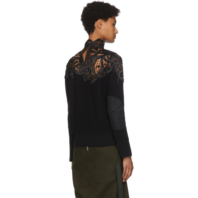 Sacai Paisley Lace Turtleneck Sweater in Black, size "1" (fits S-M)