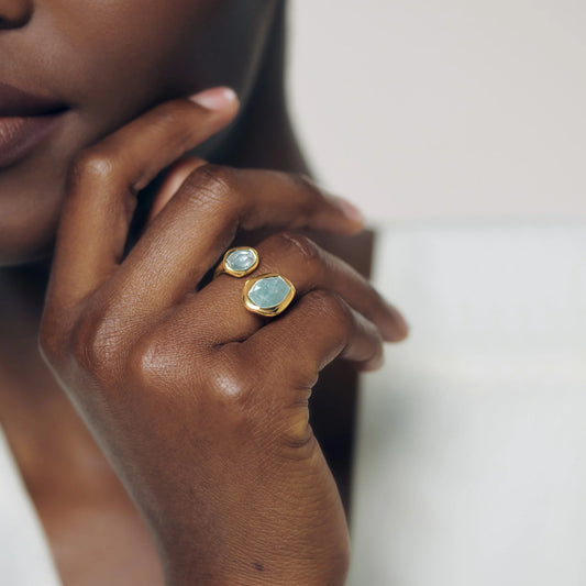 Monica Vinader "Odyssey" Aquamarine Open Ring, size 4.5