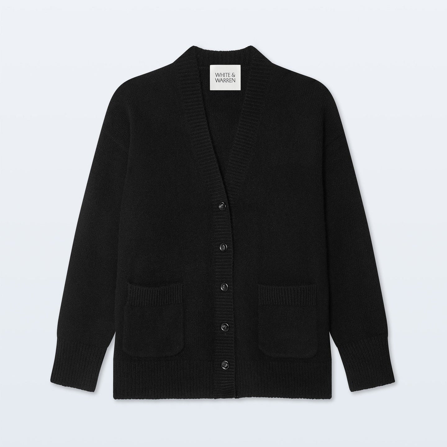 White + Warren Luxe Pocket Cashmere Sweater in "Black", Size Medium
