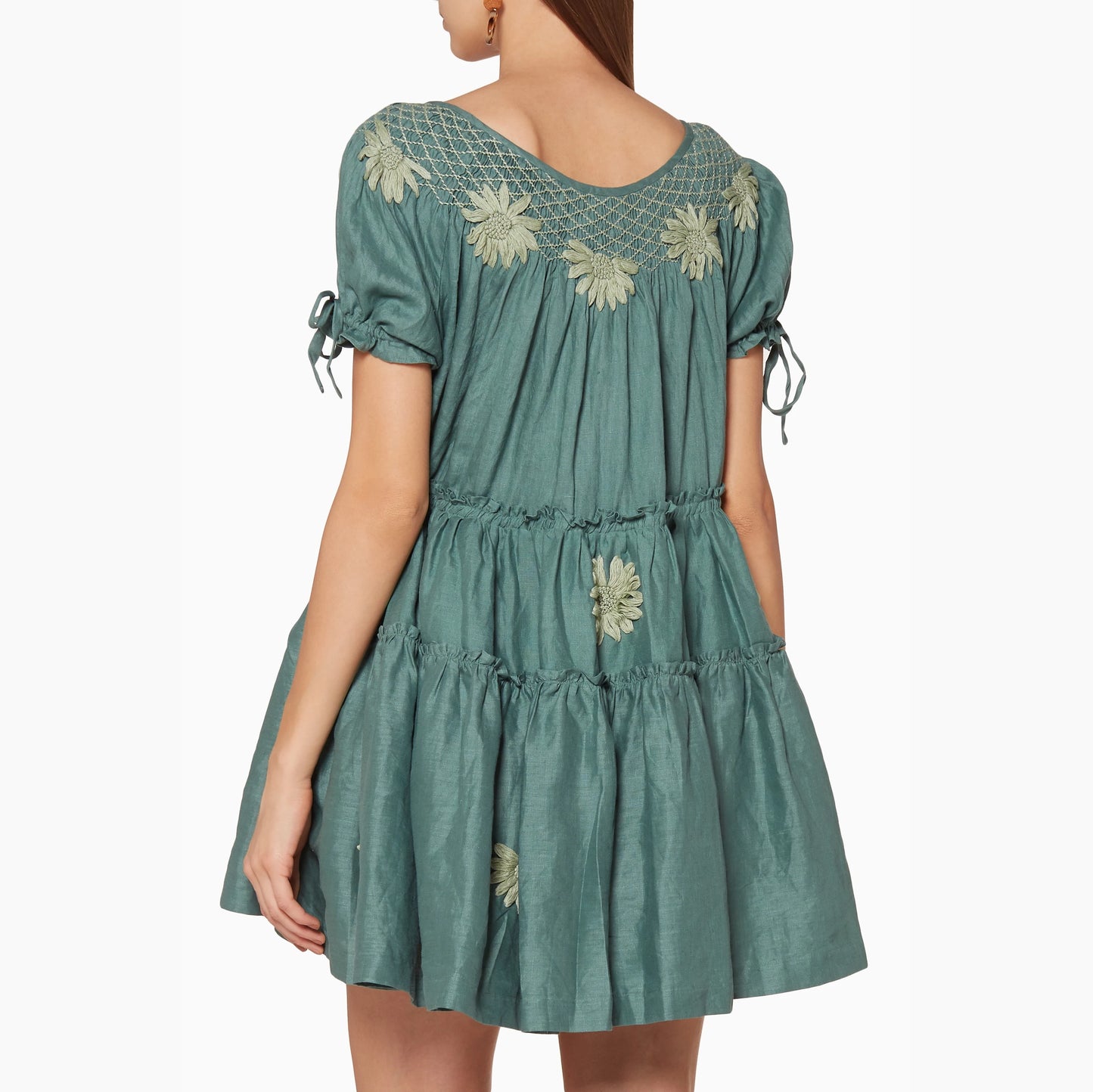 Innika Choo Green Mini Smock Embroidered Dress, One size only (good for S-M)