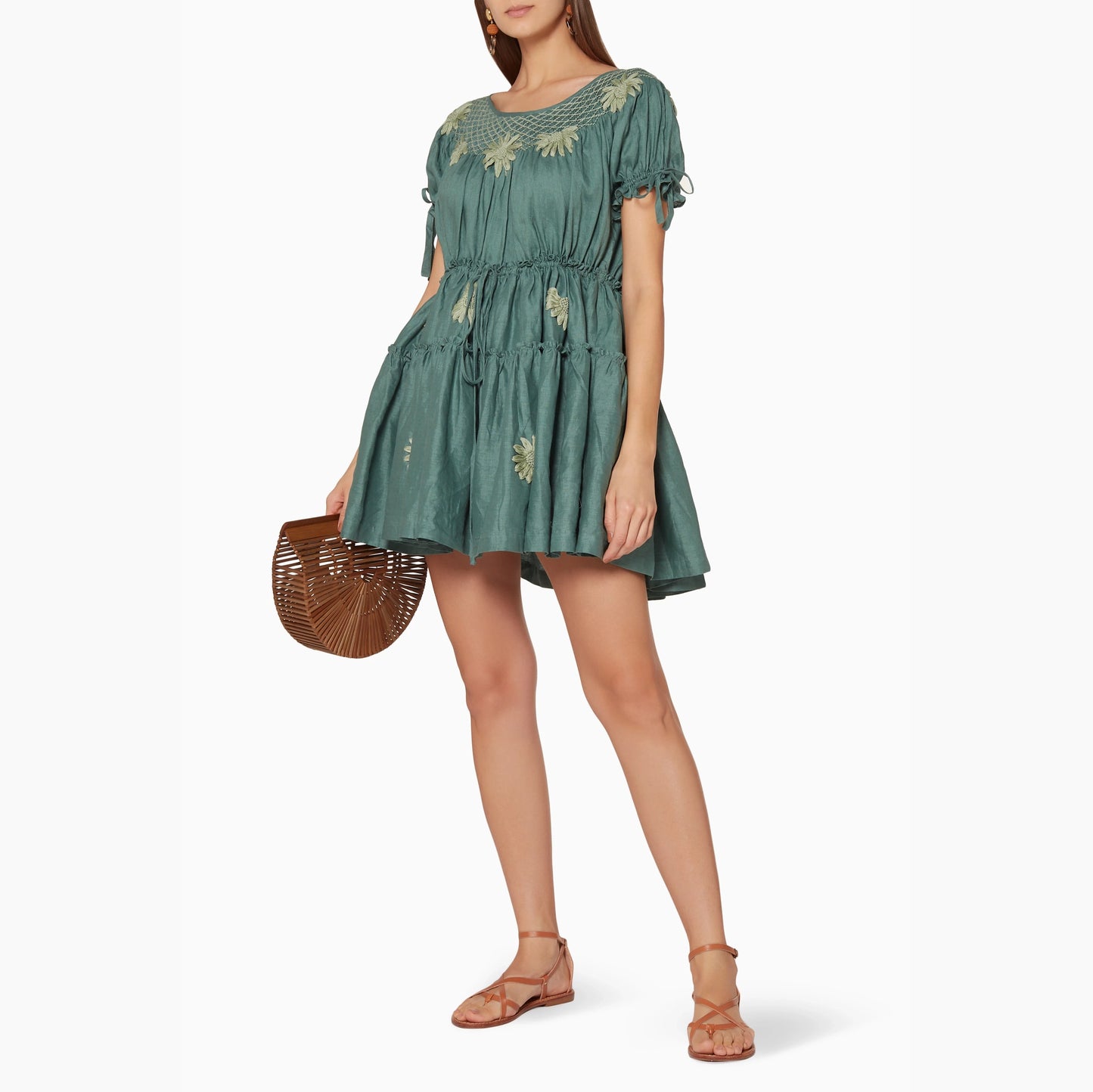 Innika Choo Green Mini Smock Embroidered Dress, One size only (good for S-M)