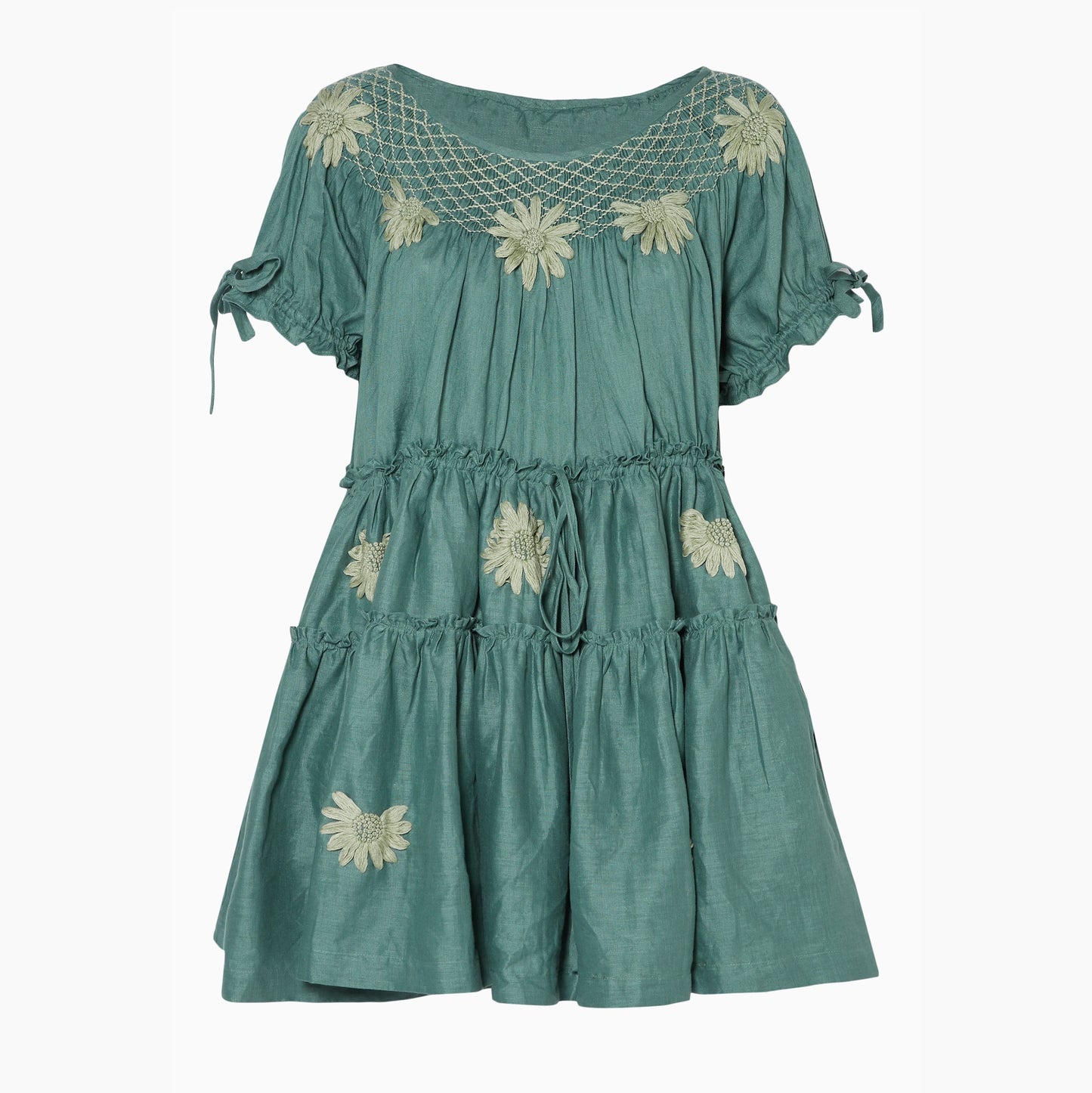 Innika Choo Green Mini Smock Embroidered Dress, One size only (good for S-M)