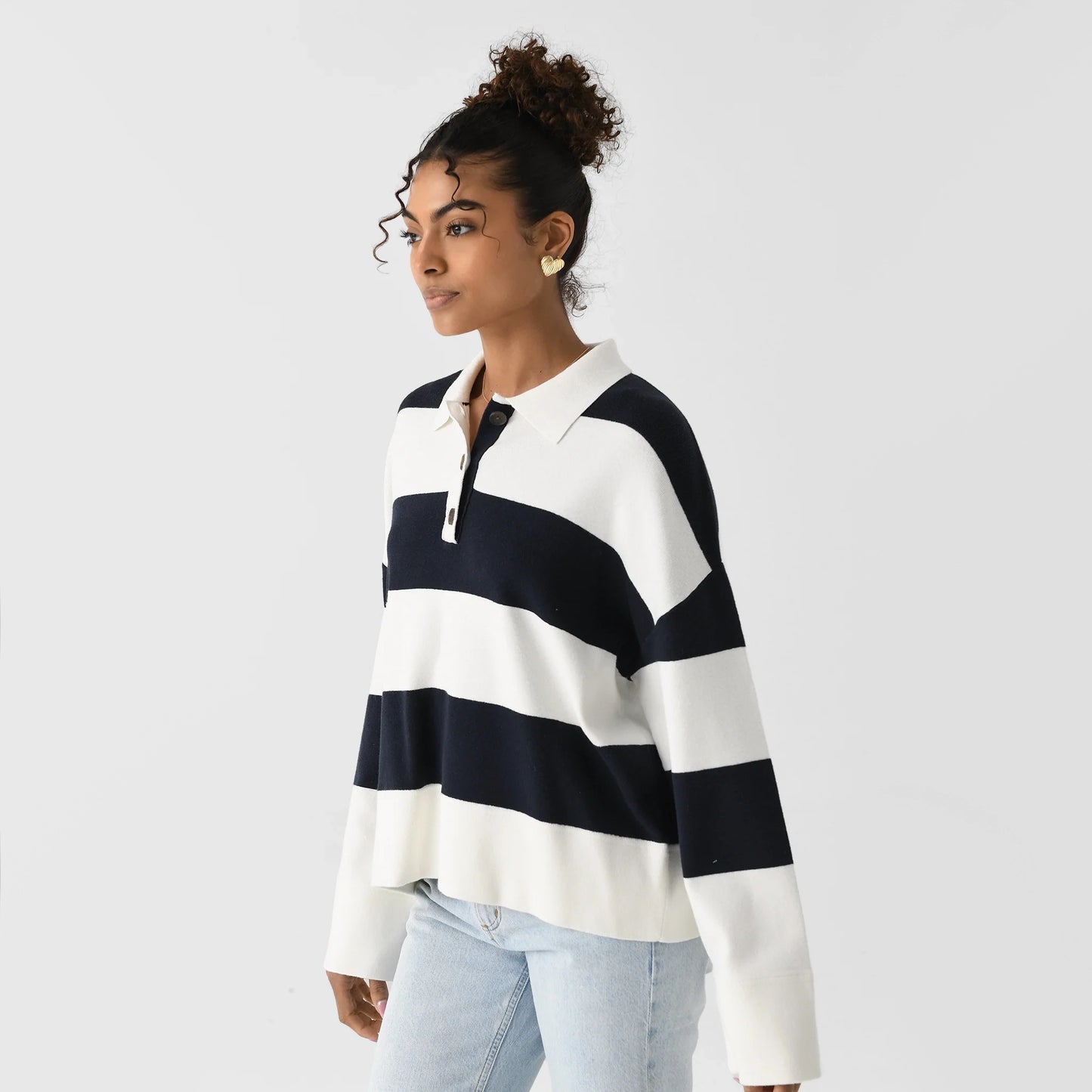 White & Warren Striped Rugby Shirt, Size Medium.