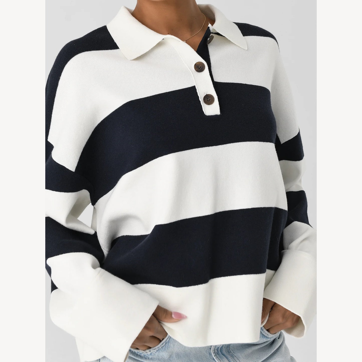 White & Warren Striped Rugby Shirt, Size Medium.