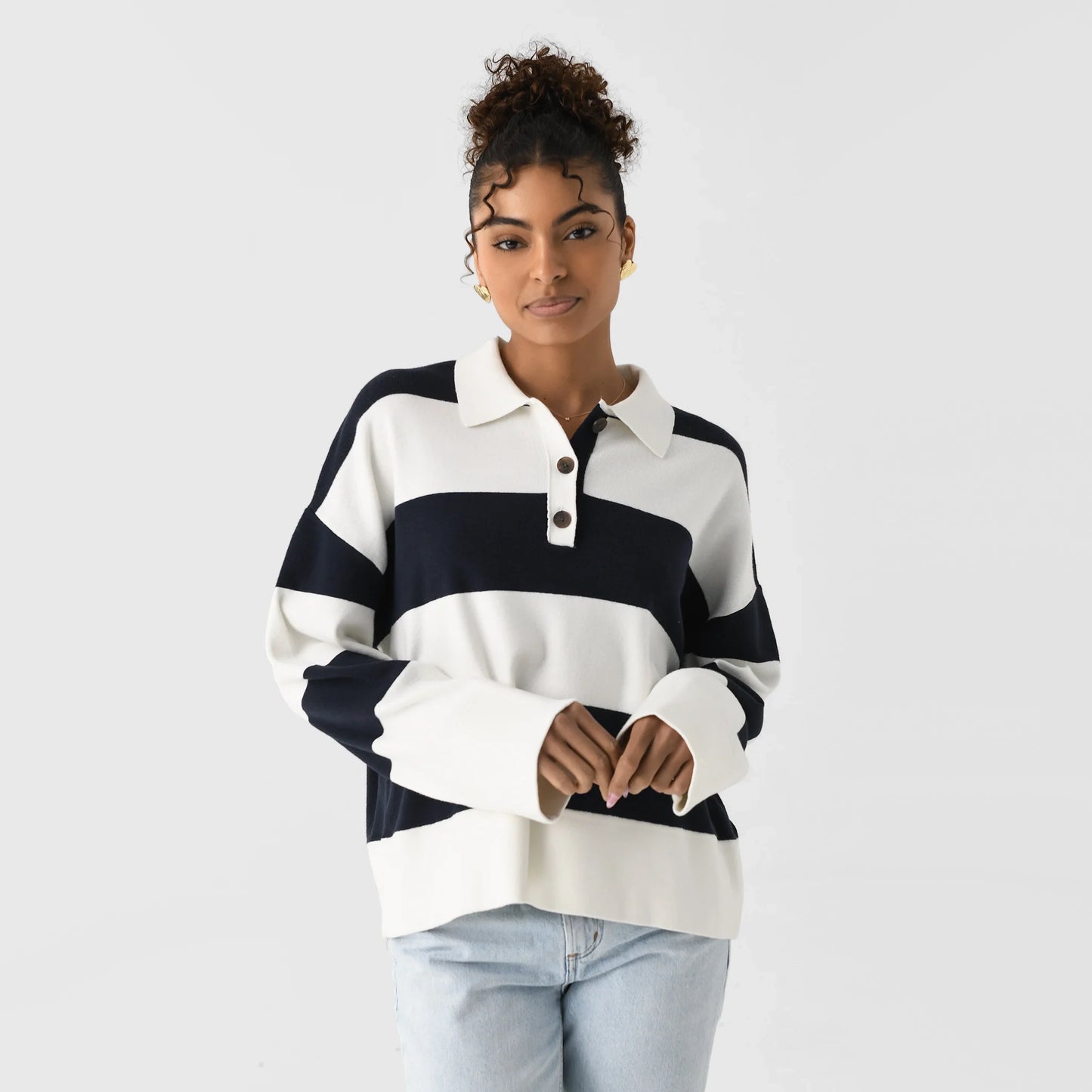 White & Warren Striped Rugby Shirt, Size Medium.