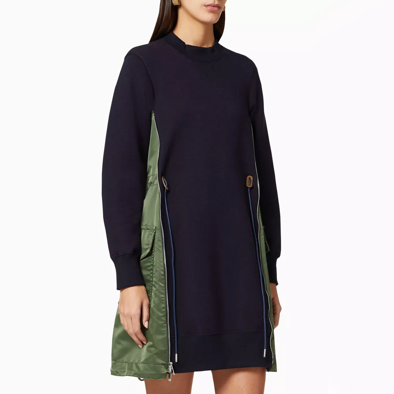 Sacai Sponge Sweat x Nylon Twill Dress in Navy/Khaki, size "4" (size M/L)
