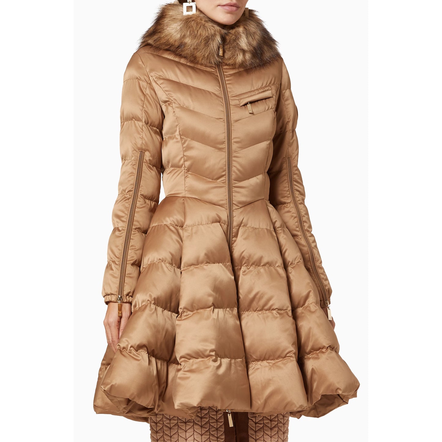 Elizabetta Franchi Flared Skirt Puffer in Beige, size 40IT (fits like size 2)