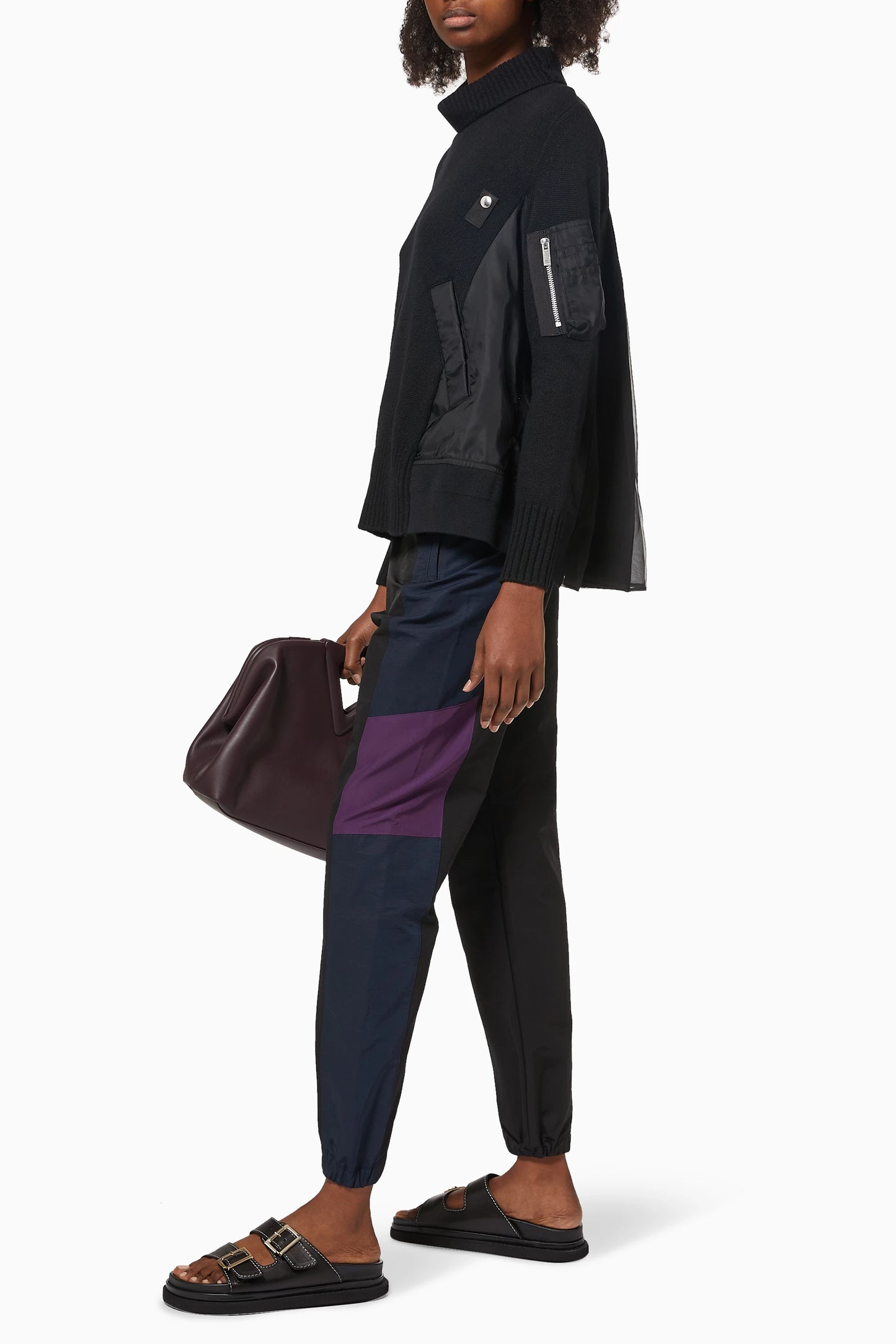 Sacai Combo Knit with Pleated Back in Ivory/Grey, size "4" (fits M/L)