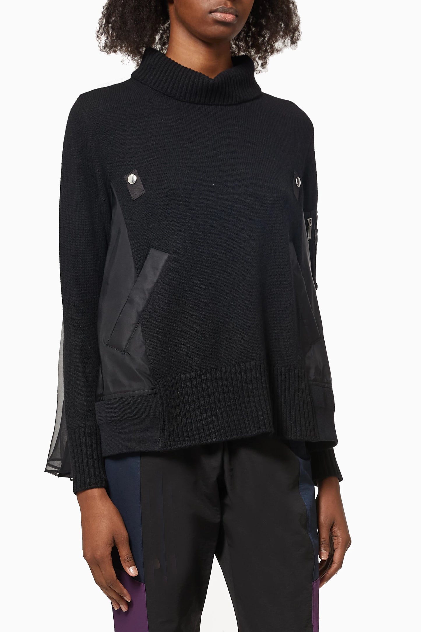 Sacai Combo Knit with Pleated Back in Ivory/Grey, size "4" (fits M/L)