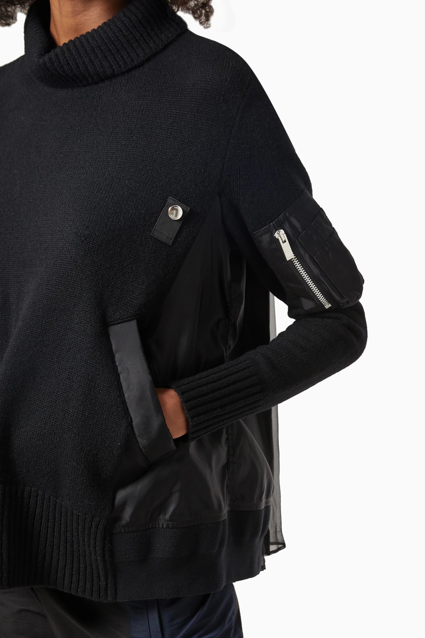Sacai Combo Knit with Pleated Back in Ivory/Grey, size "4" (fits M/L)