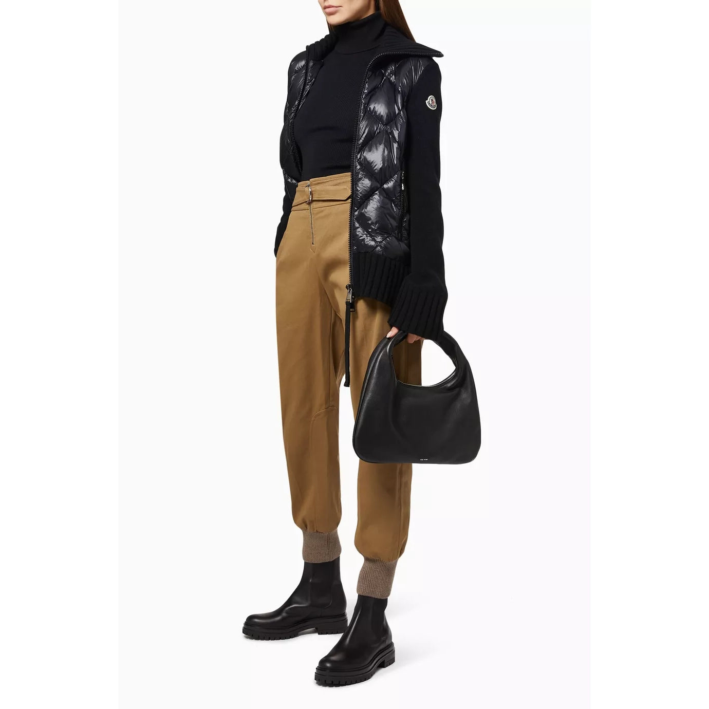 Moncler Quilted Panel Cardigan in Black, size Large