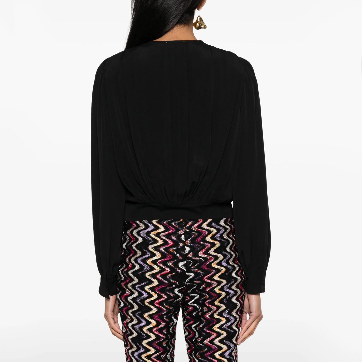 Forte_Forte Long Sleeve Silk Crepe V-Neck Blouse in Black, size "0" (XS)